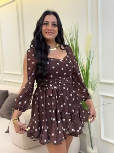 Polka Dot Chiffon Dress with a Tie at The Waist