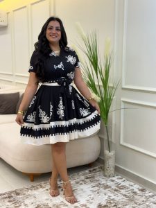 Short Sleeve Colorful Short Belted Dress - Image 4