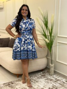 Short Sleeve Colorful Short Belted Dress - Image 5