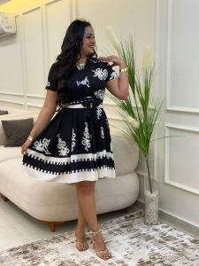 Short Sleeve Colorful Short Belted Dress - Image 6