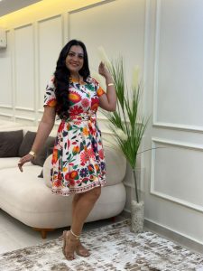 Short Sleeve Colorful Short Belted Dress - Image 3