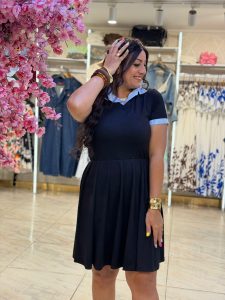 Short Black Drees With Lined Coal - Image 7