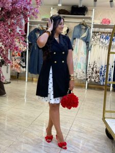 Set Two Pieces Short Sleeve Jacket With Short Dotted Skirt - Image 5