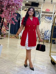 Set Two Pieces Short Sleeve Jacket With Short Dotted Skirt - Image 6