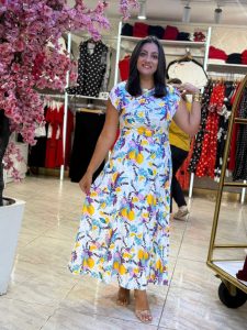 Short Sleeve Flowery Long Dress - Image 2