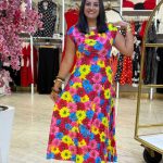 Short Sleeve Flowery Long Dress