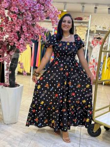 Short Sleeve Elastic Top Colorful Long Dress - Image 6