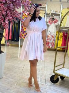 Short Sleeve Plain Color Short Dress - Image 3