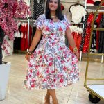 Short-sleeved Patterned Viscose Dress with a Tie-waist.