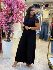 ⁦Set Two Pieces Cotton Jumpsuit & Guipure Lace Top⁩ - الصورة ⁦2⁩