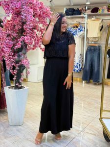 ⁦Set Two Pieces Cotton Jumpsuit & Guipure Lace Top⁩ - الصورة ⁦3⁩
