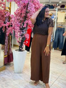 ⁦Set Two Pieces Cotton Jumpsuit & Guipure Lace Top⁩ - الصورة ⁦5⁩