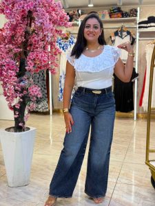 Plain Color Blouse with Off Shoulder Lace - Image 2