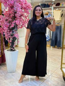 ⁦Set Two Pieces Cotton Jumpsuit & Guipure Lace Top⁩ - الصورة ⁦4⁩
