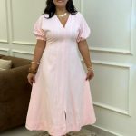 Short Sleeve Plain Color Long Dress