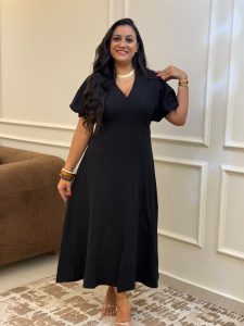 ⁦Short Sleeve Plain Color Long Dress⁩ - الصورة ⁦13⁩