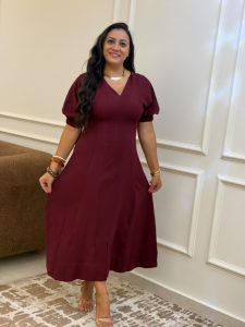 ⁦Short Sleeve Plain Color Long Dress⁩ - الصورة ⁦11⁩