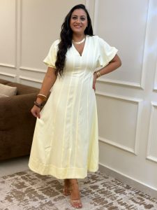⁦Short Sleeve Plain Color Long Dress⁩ - الصورة ⁦4⁩