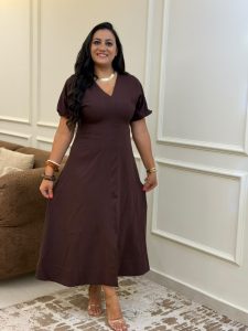 ⁦Short Sleeve Plain Color Long Dress⁩ - الصورة ⁦16⁩