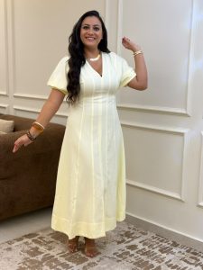 ⁦Short Sleeve Plain Color Long Dress⁩ - الصورة ⁦6⁩