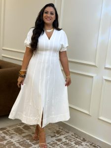 ⁦Short Sleeve Plain Color Long Dress⁩ - الصورة ⁦9⁩