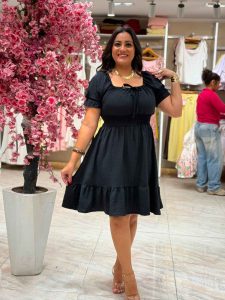 ⁦Short Sleeve Plain Color Short Dress⁩ - الصورة ⁦7⁩
