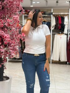 Short Sleeve Collar Plain Color Top - Image 2
