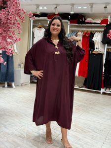 ⁦Plain Color Wide Long Dress⁩ - الصورة ⁦3⁩
