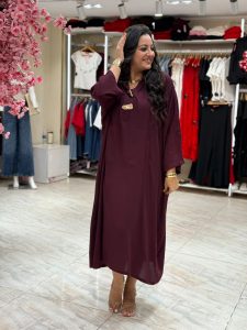 ⁦Plain Color Wide Long Dress⁩ - الصورة ⁦5⁩