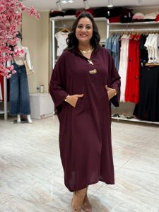 ⁦Plain Color Wide Long Dress⁩ - الصورة ⁦4⁩