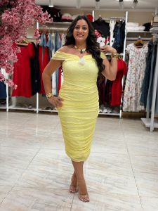 Off Shoulder Front Flower Polka Dots Dress - Image 6