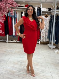 Short Strap Dress with a Ruffle on The Shoulder - Image 4