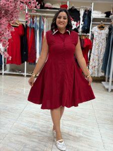 ⁦Sleeveless Plain Color Short Dress⁩ - الصورة ⁦4⁩