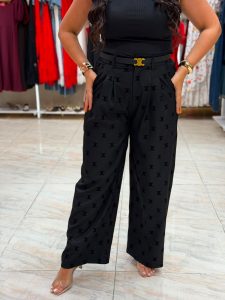 Wide Leg Black Pants With Belt