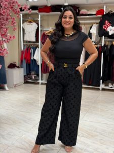 Wide Leg LV Black Pants With Belt - Image 3
