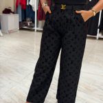 Wide Leg LV Black Pants With Belt
