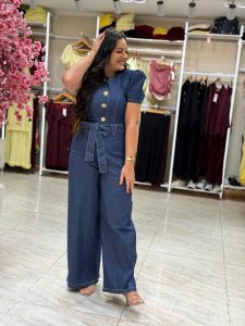 Short Sleeve Front Buttons Jeans Jumpsuit - Image 2