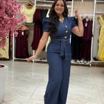 Short Sleeve Front Buttons Jeans Jumpsuit
