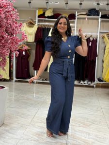 Short Sleeve Front Buttons Jeans Jumpsuit
