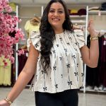 Short Ruffle Sleeve Blouse with Small Bows