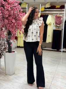 Short Ruffle Sleeve Blouse with Small Bows - Image 3