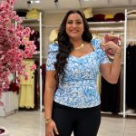 Short Sleeve Blue Flowers Blouse
