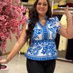 Sleeveless Blue & White Blouse