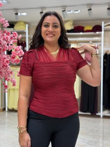 Short-sleeved Blouse with a Chiffon Bodice