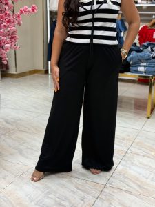 Wide Black Elasticated Waist Pants with Drawstring