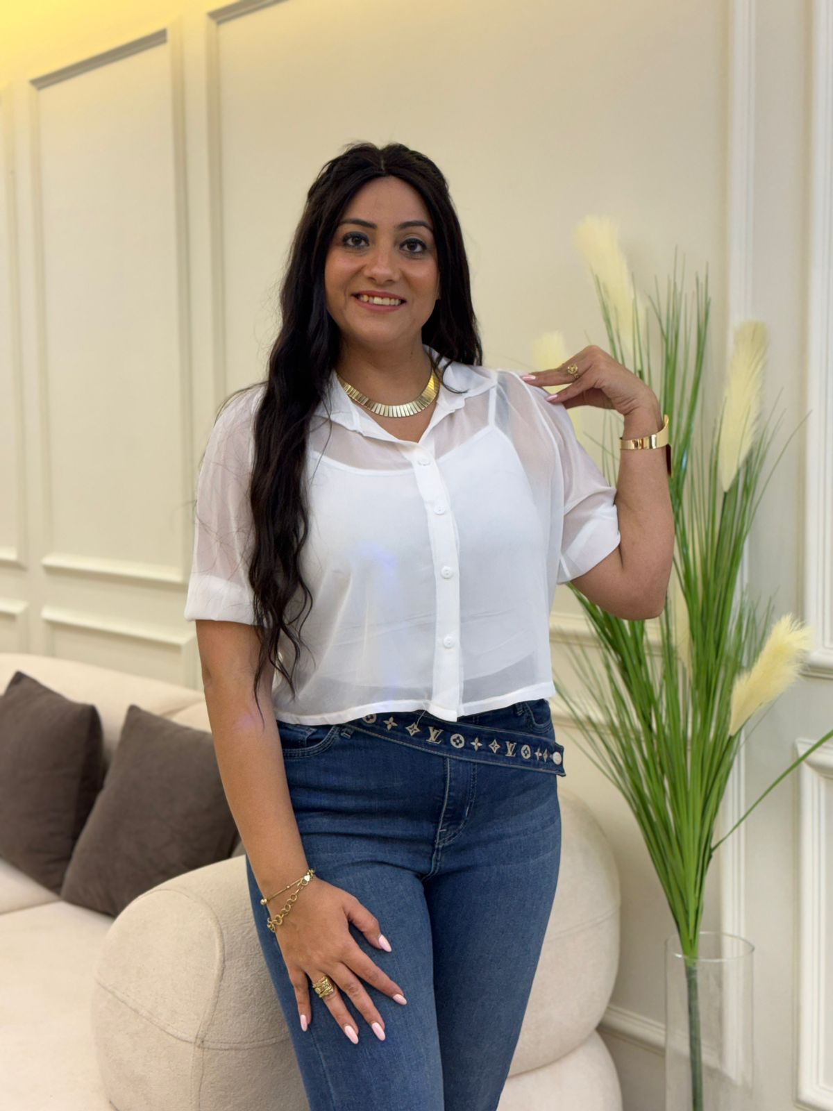 WhatsApp Image 2026-03-25 at 4.29.10 PM Short Sleeve White Chiffon Blouse - Image 1