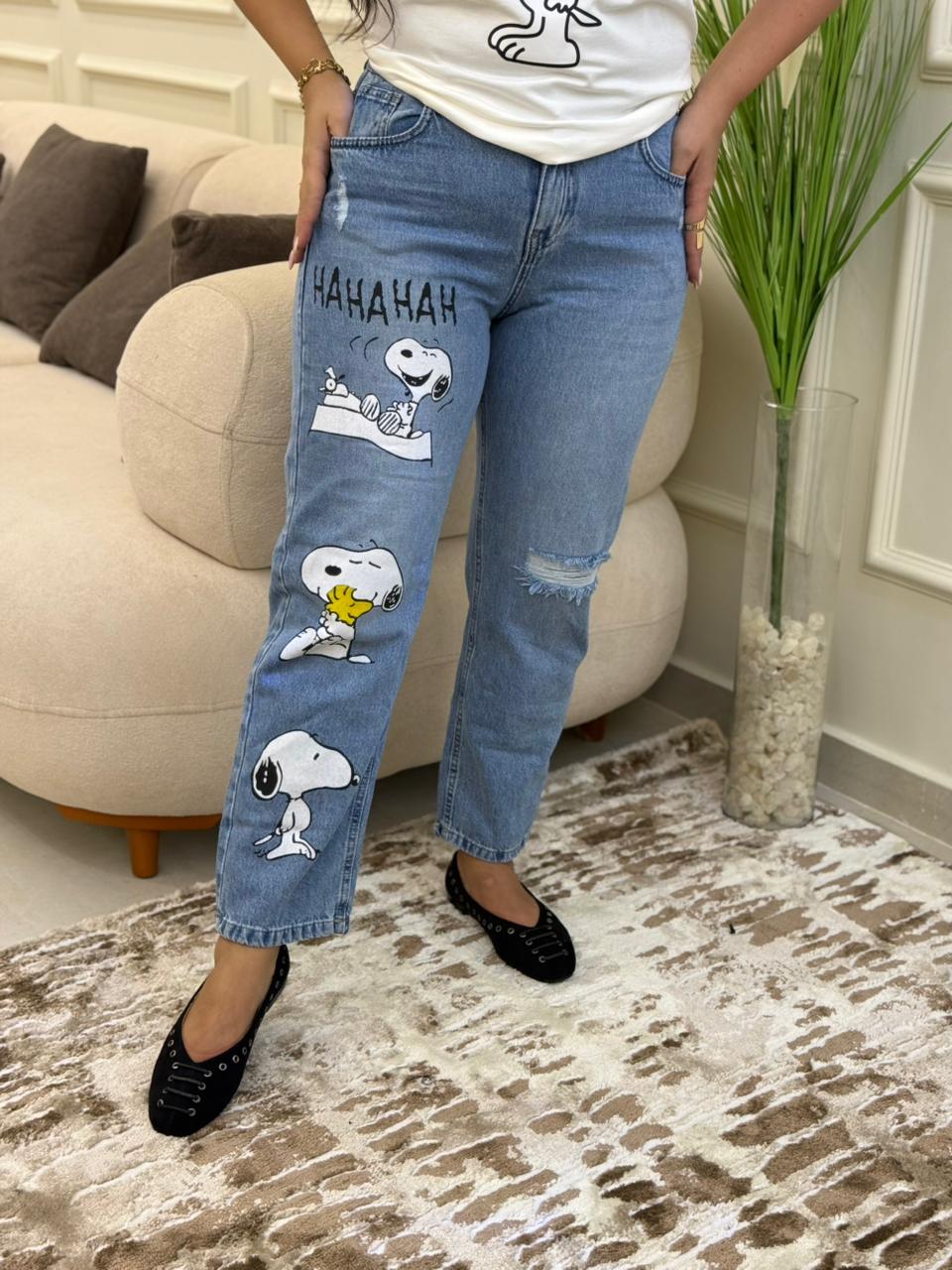 WhatsApp Image 2026-04-01 at 2.42.00 PM Cutting Jeans with a Snoopy Print Pants - Image 1