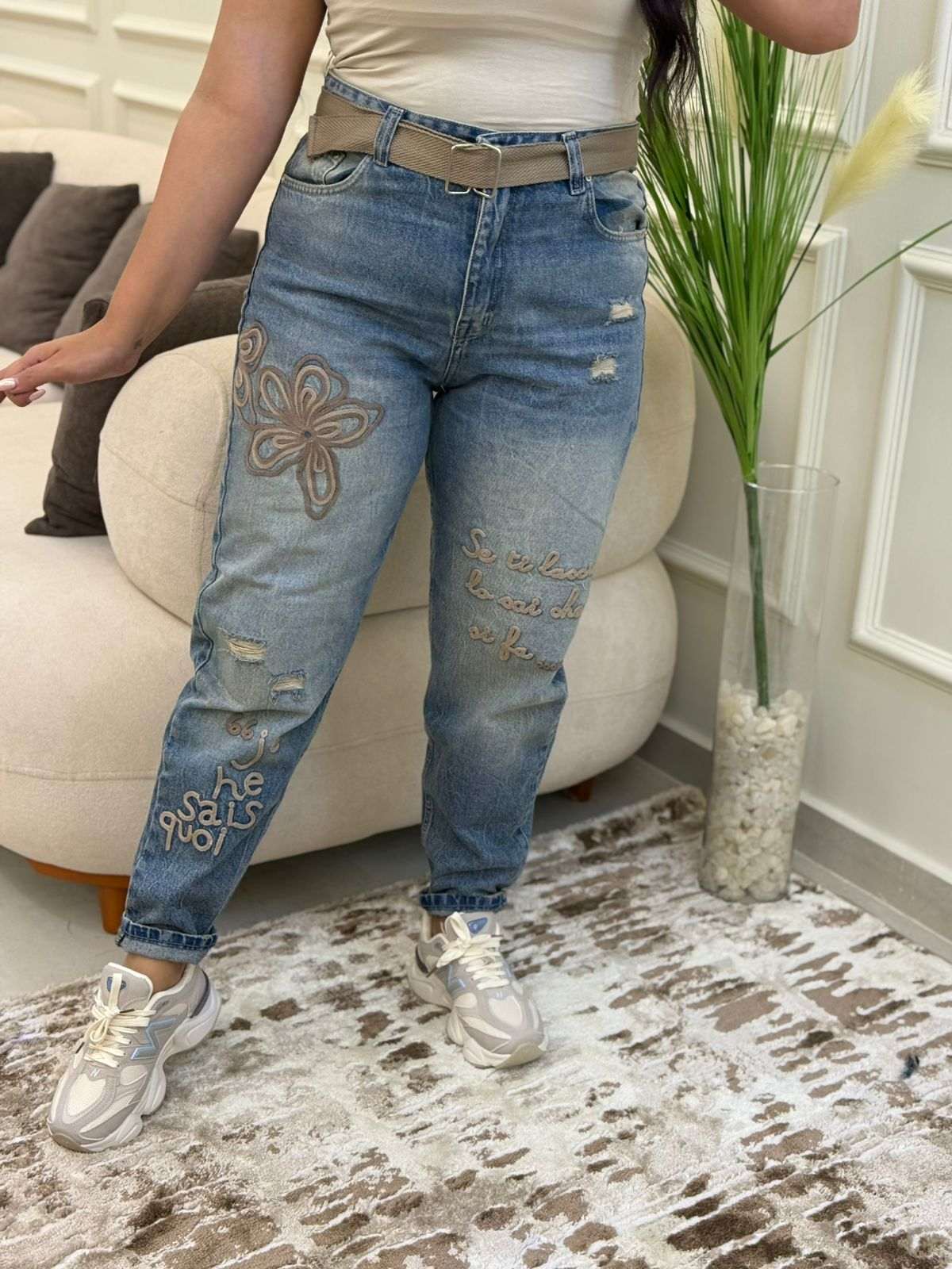 WhatsApp Image 2026-04-04 at 10.19.00 PM_11zon Plaid Jeans Pants With Belt - Image 1