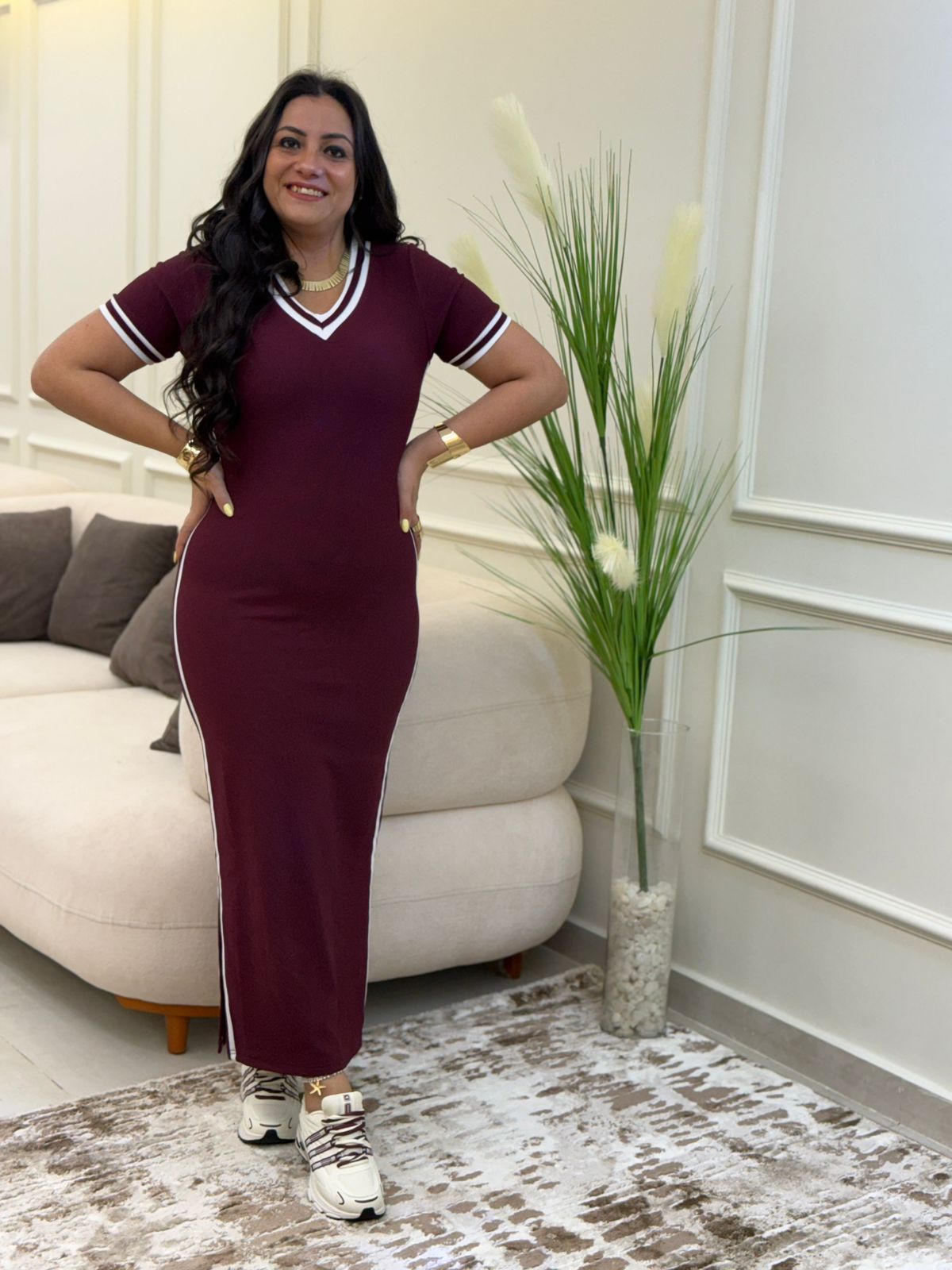 WhatsApp Image 2026-04-09 at 3.21.27 PM (3) V-neck Short Sleeve Long Dress - Image 1