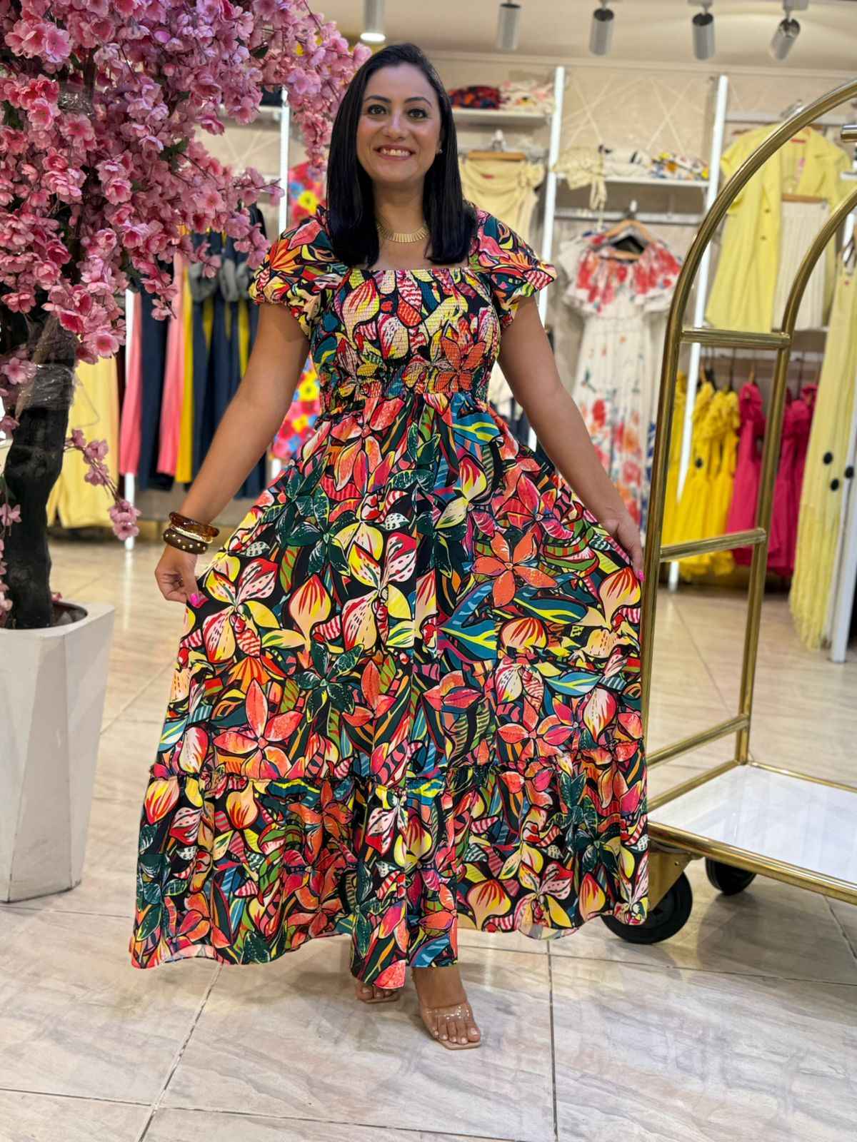 WhatsApp Image 2026-06-24 at 12.12.54 PM (1)_52_11zon Short Sleeve Elastic Top Colorful Long Dress - Image 1